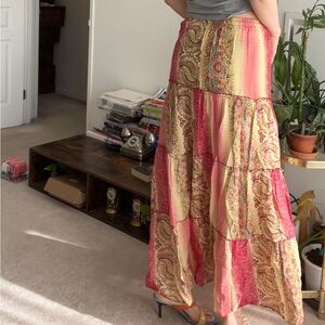Bohemian orange tiered maxi skirt